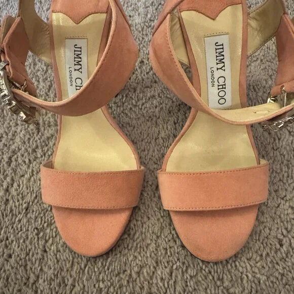 Jimmy Choo Suede Heels with Rhinestone Buckle - Picture 2 of 11